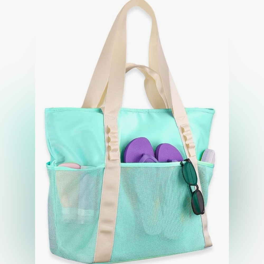 Women Large Beach Bags with Zipper Waterproof Sandproof, Tote Bag for Gym; Pool